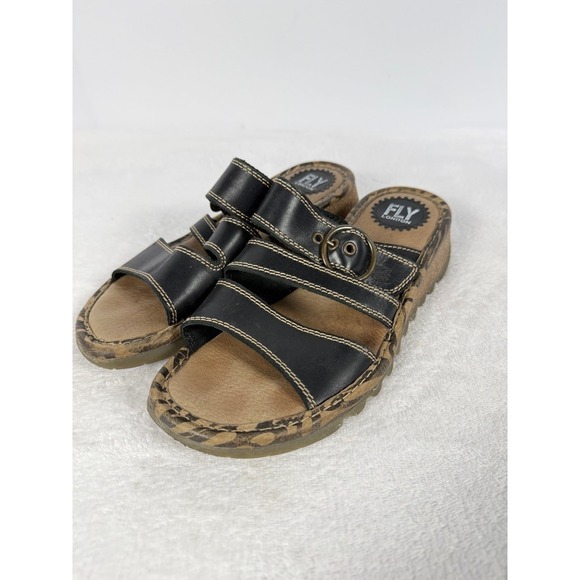 Fly London Shoes - Fly London Leather Slide Sandals Buckle Strap Portugal Women EU 39